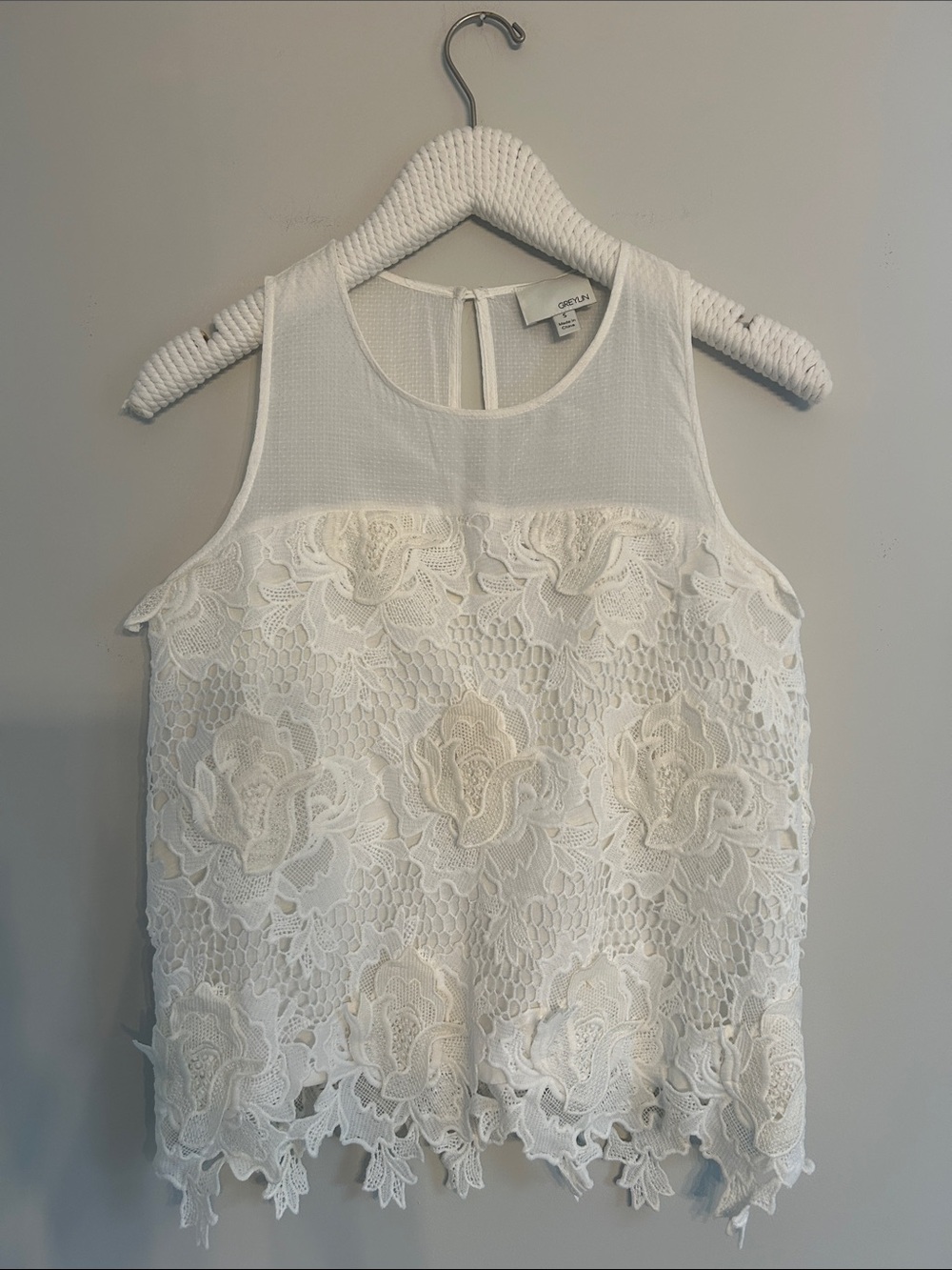 Greylin White Floral Lace Camisole Tank